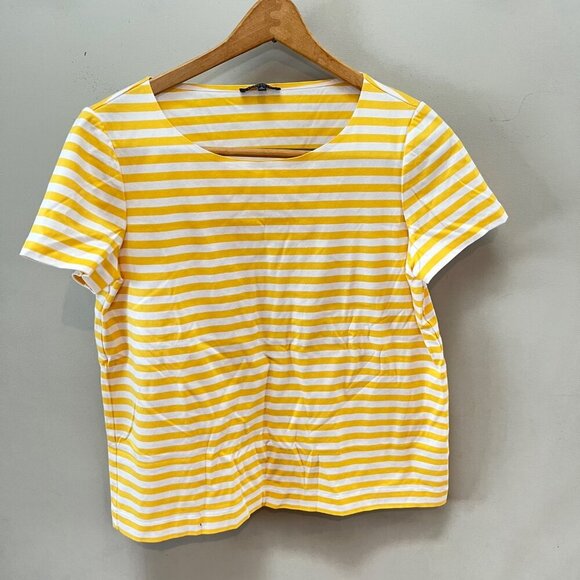 Yellow & White Striped Lafayette 148 New York Womens Cotton Blend T-Shirt Short - Picture 1 of 4